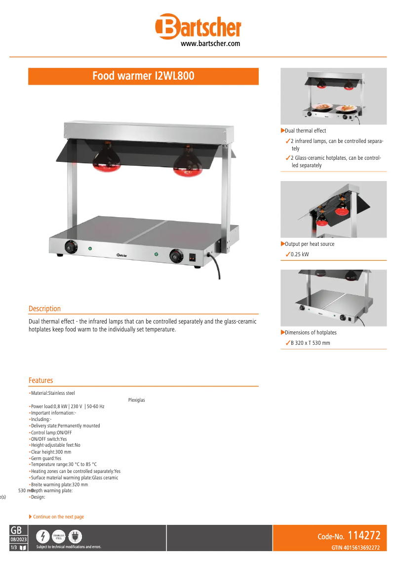 Page n°1 - Fiche technique Bartscher I2WL800