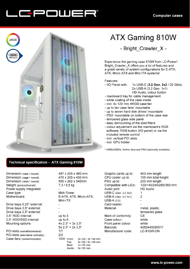 Page n°1 - Fiche technique LC-Power Gaming 810W