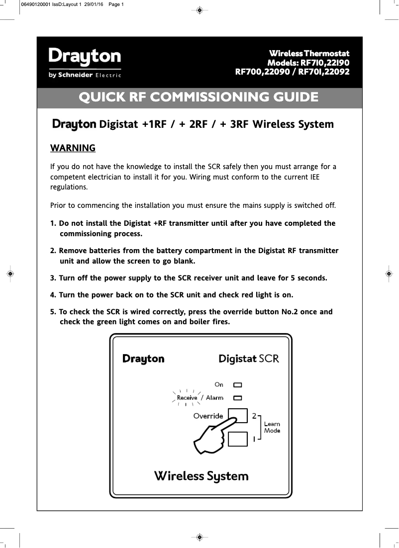 Page 1 de la notice Guide de démarrage rapide Drayton Digistat+1RF