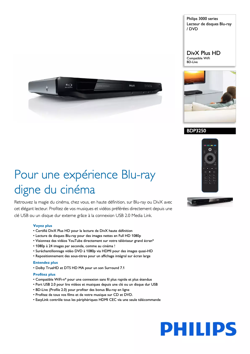 Page n°1 - Fiche technique Philips BDP3250