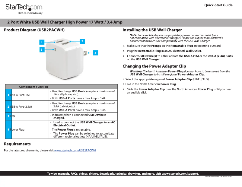 Page n°1 - Manuel utilisateur StarTech.com USB2PACWH
