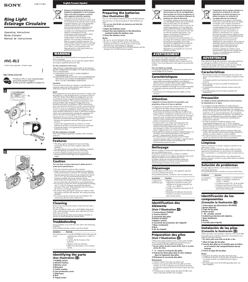 Page n°1 - Manuel utilisateur Sony HVL-RLS