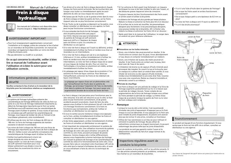Page n°1 - Manuel utilisateur Shimano BR-U5000