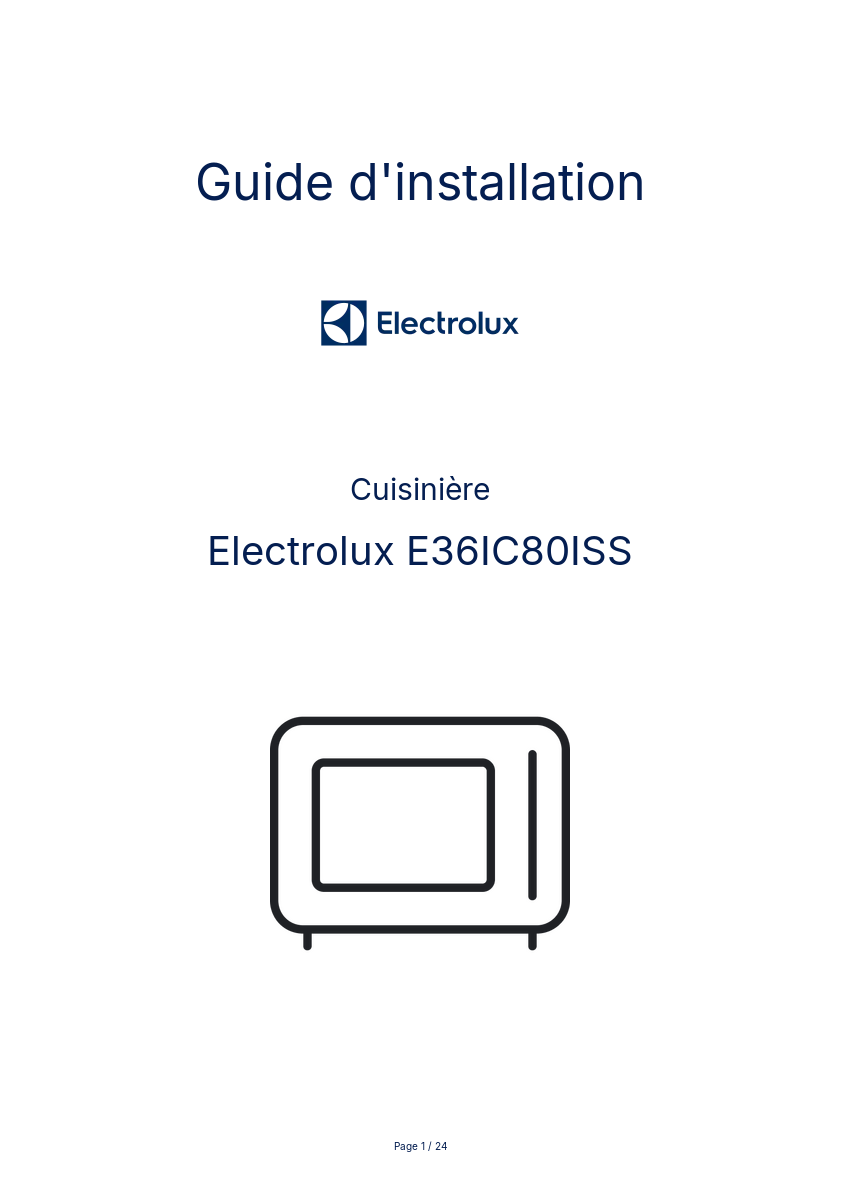 Page n°1 - Guide d'installation Electrolux E36IC80ISS