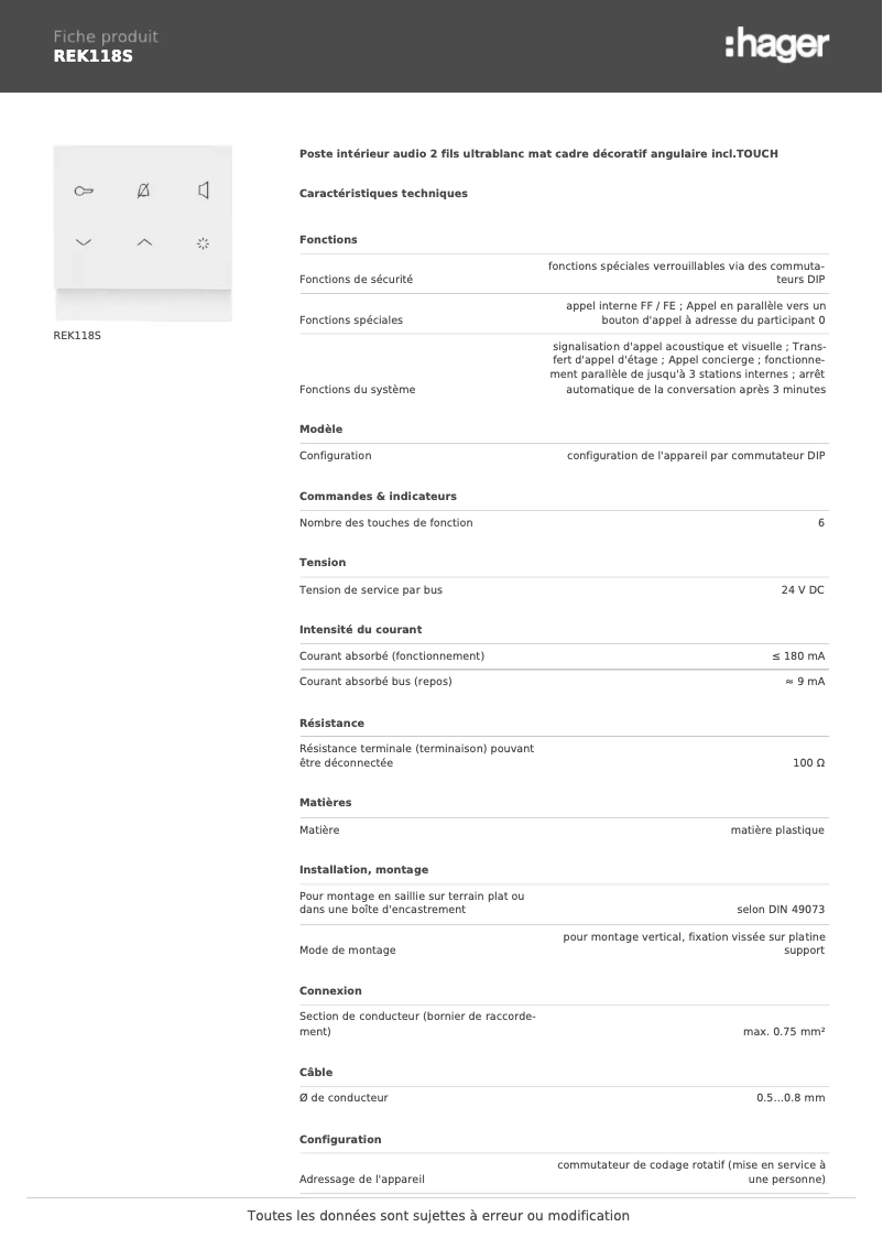 Image de la première page du manuel de l'appareil REK118S