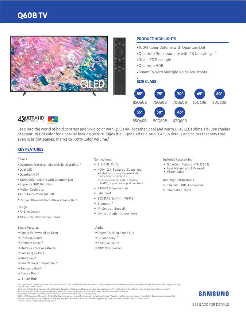 Image de la première page du manuel de l'appareil QN60Q60BAFXZA