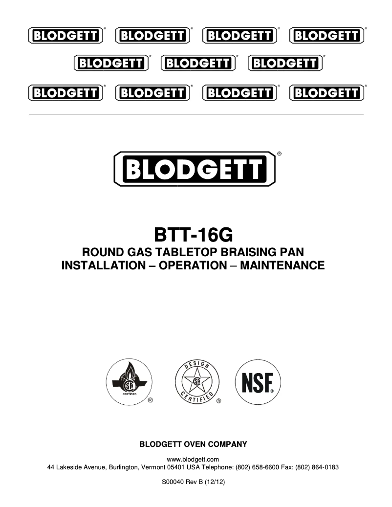 Page 1 de la notice Manuel utilisateur Blodgett BTT-16G