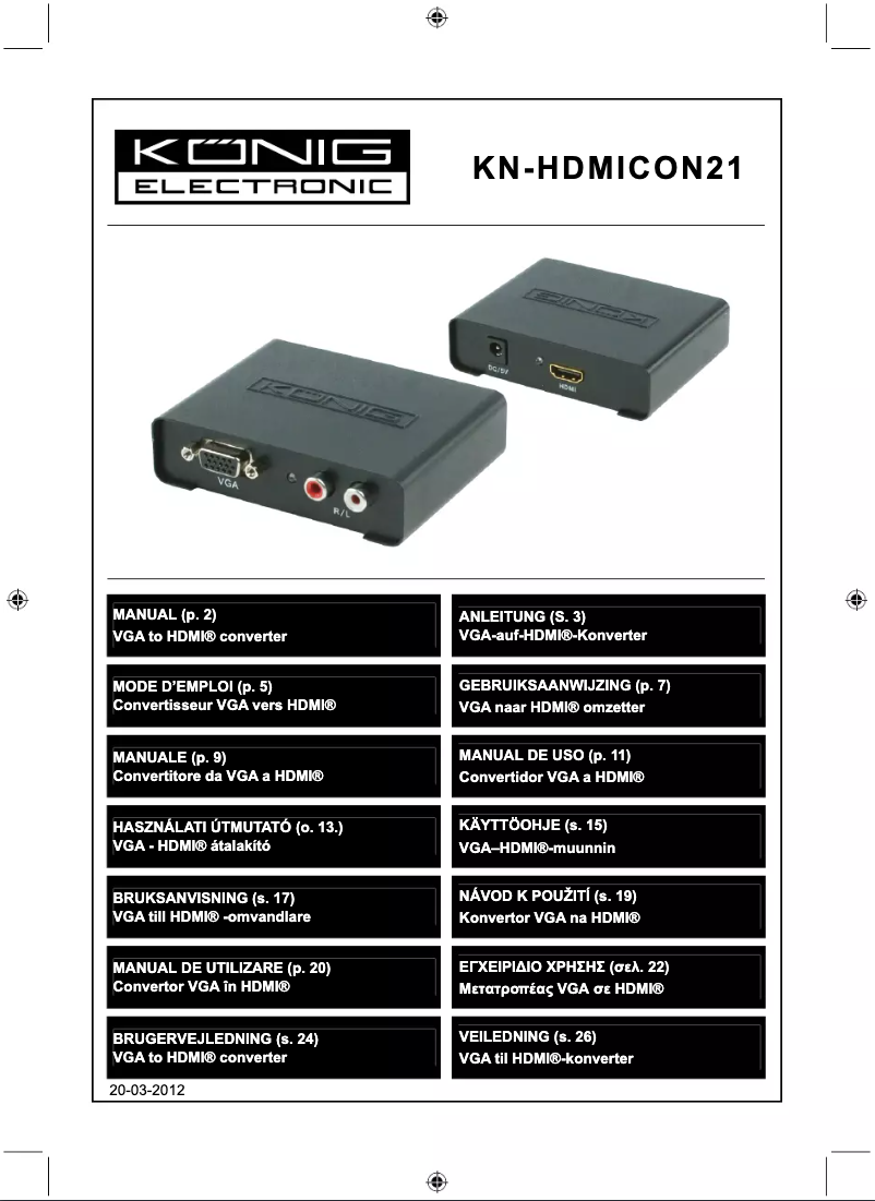 Imagen de la primera página del manual del dispositivo VGA/HDMI-converter