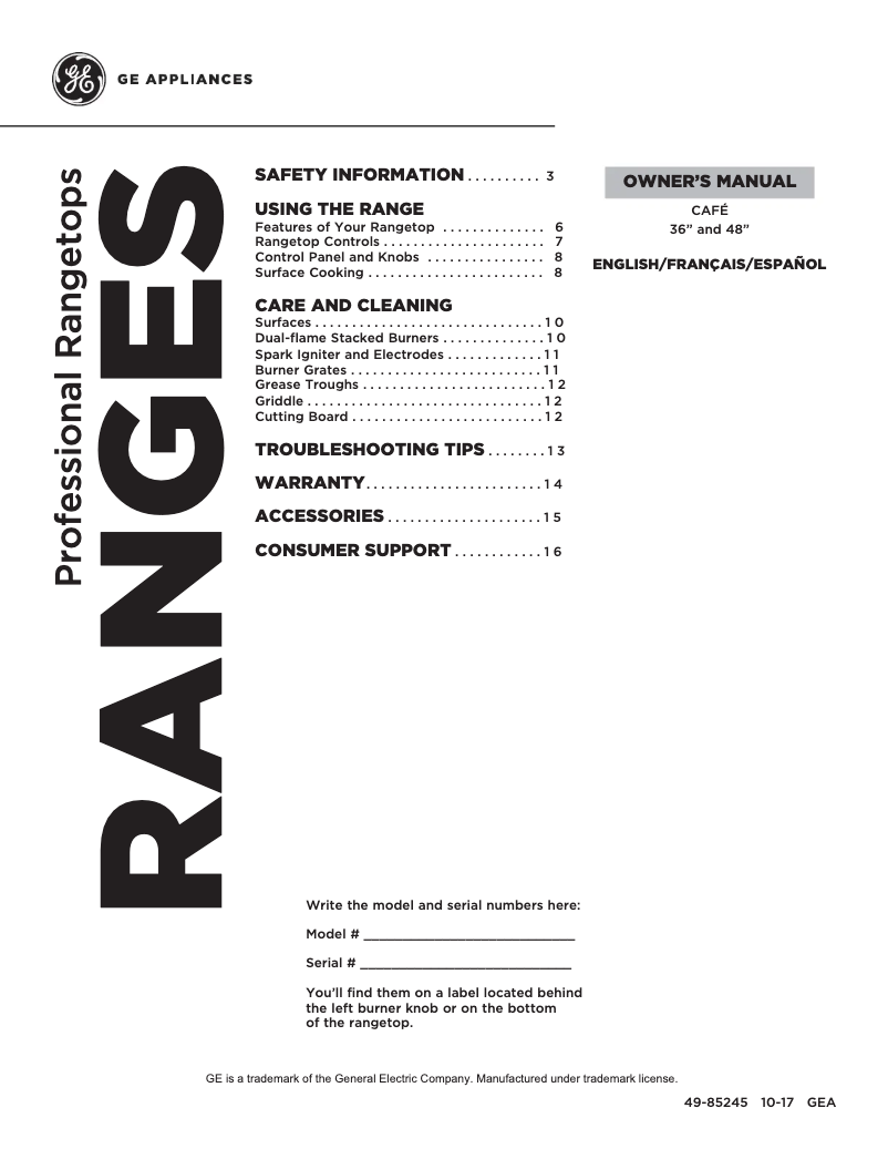Page 1 of the manual Use and Maintenance Manual GE Café CGU366SEHSS