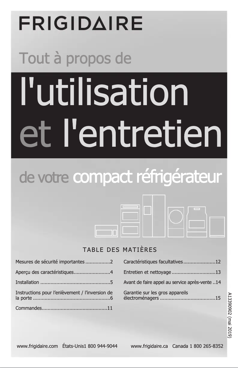 Page 1 de la notice Manuel utilisateur Frigidaire FRPA3323AM