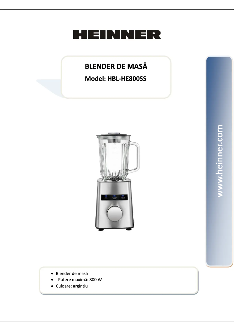 Page 1 de la notice Manuel utilisateur Heinner HBL-HE800SS