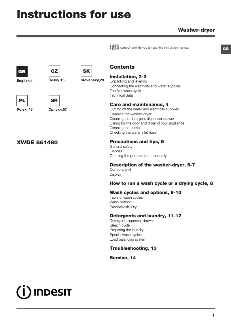 Image de la première page du manuel de l'appareil XWDE 861480X WWGG EU