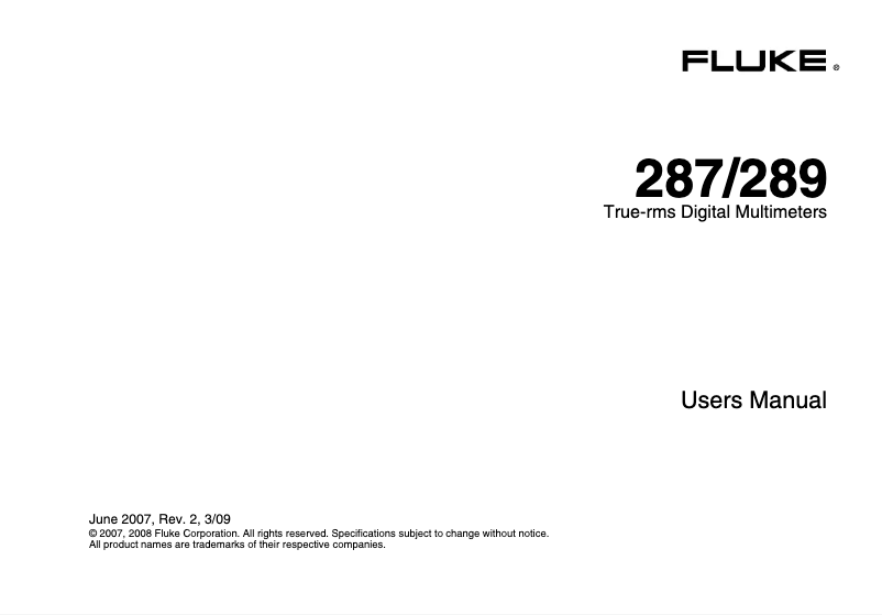 Page 1 de la notice Manuel utilisateur Fluke 289