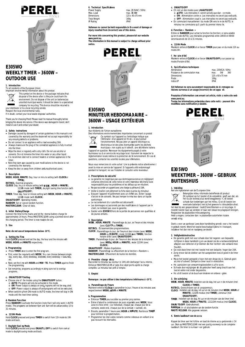 Page n°1 - Manuel utilisateur Perel E305WO