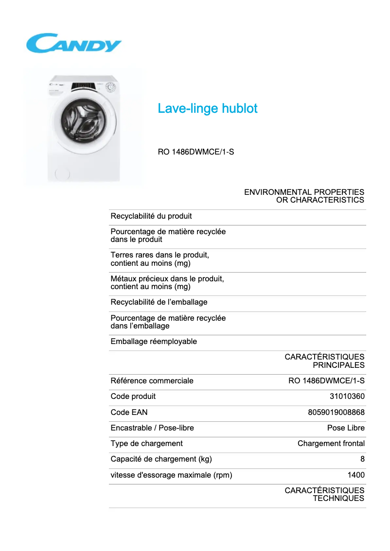 Image de la première page du manuel de l'appareil RO 1486DWMCE/1-S