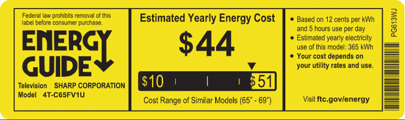 Page 1 de la notice Label énergétique Sharp 4T-C65FV1U
