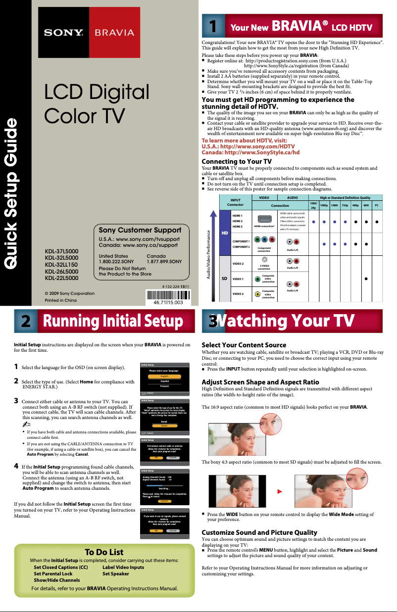 Page n°1 - Guide d'installation Sony Bravia KDL-32LL150