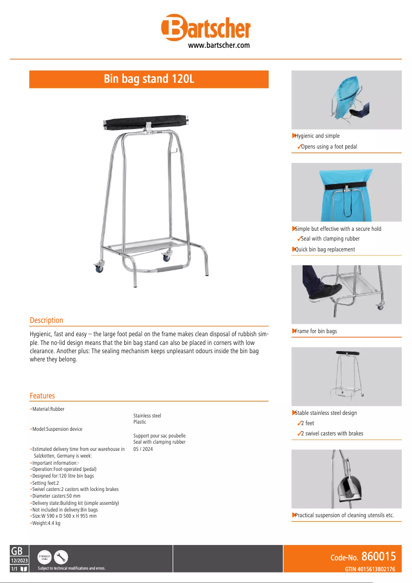 Page 1 de la notice Fiche technique Bartscher 120L