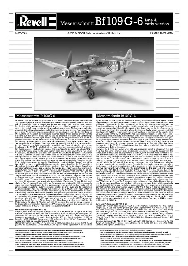 Image de la première page du manuel de l'appareil Messerschmitt Bf109 G-6 Late & early version