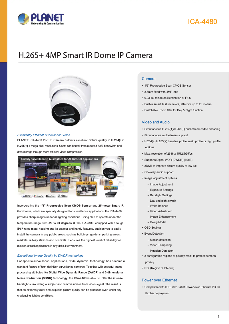 Page 1 de la notice Fiche technique Planet ICA-4480