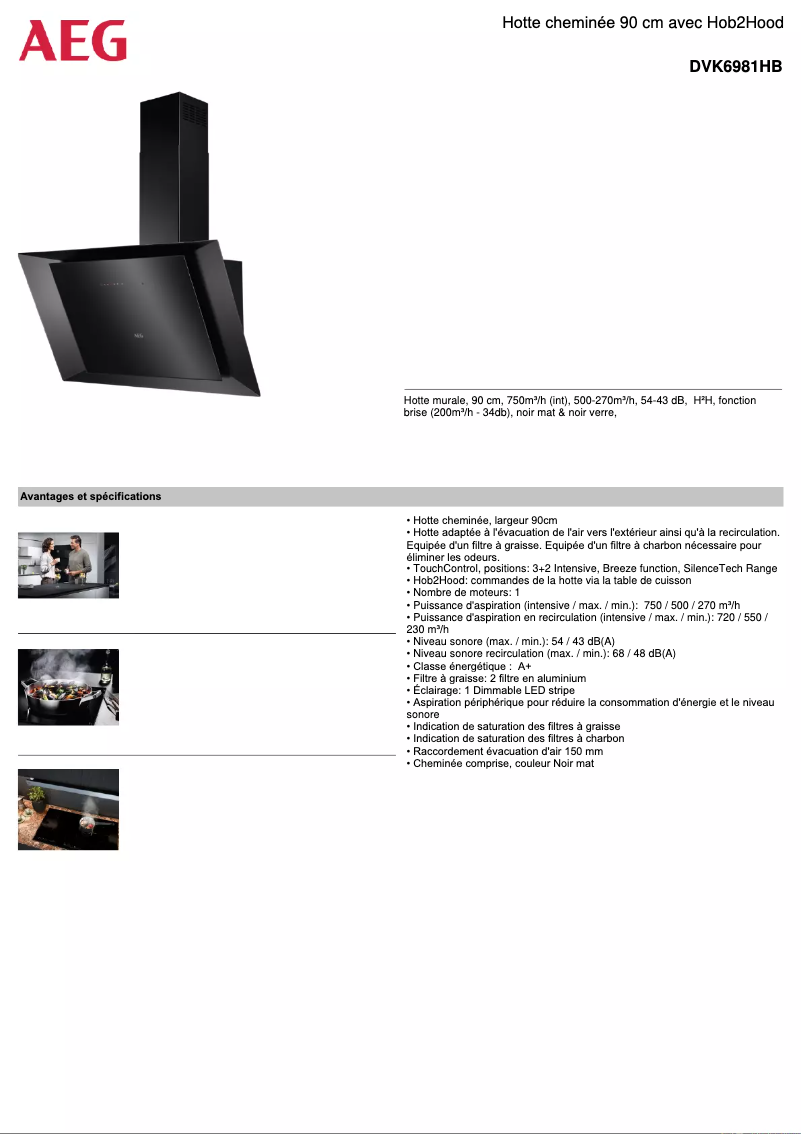 Page 1 de la notice Fiche technique AEG DVK6981HB