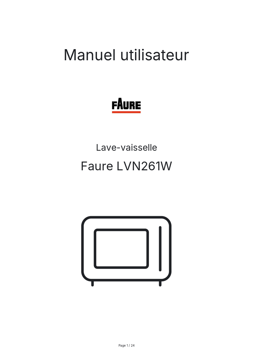 Page n°1 - Manuel utilisateur Faure LVN261W