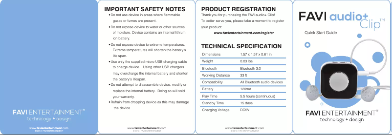Page n°1 - Manuel utilisateur Favi Entertainment FEIBT-02-P