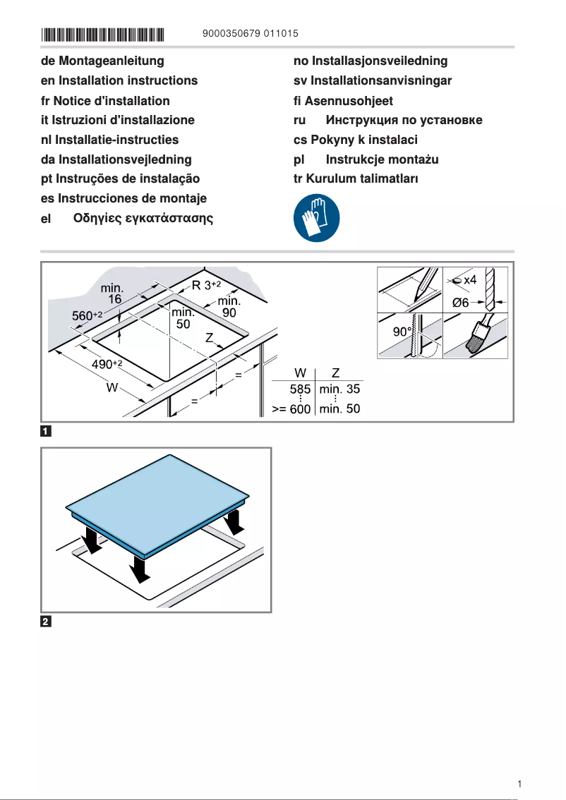 Page 1 de la notice Guide d'installation Gaggenau CE261114