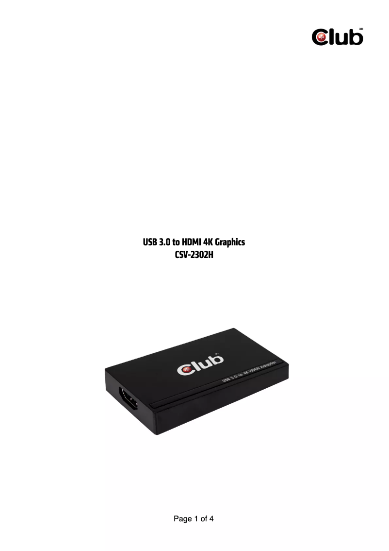 Image de la première page du manuel de l'appareil SenseVision USB 3.0 to HDMI 4K Graphics Adapter