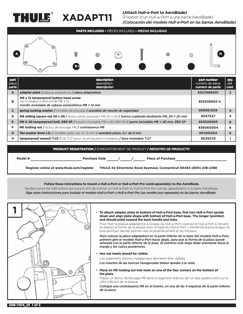 Page 1 de la notice Manuel utilisateur Thule XADAPT11