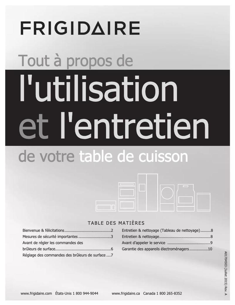 Page n°1 - Manuel utilisateur Frigidaire FFGC3626SS