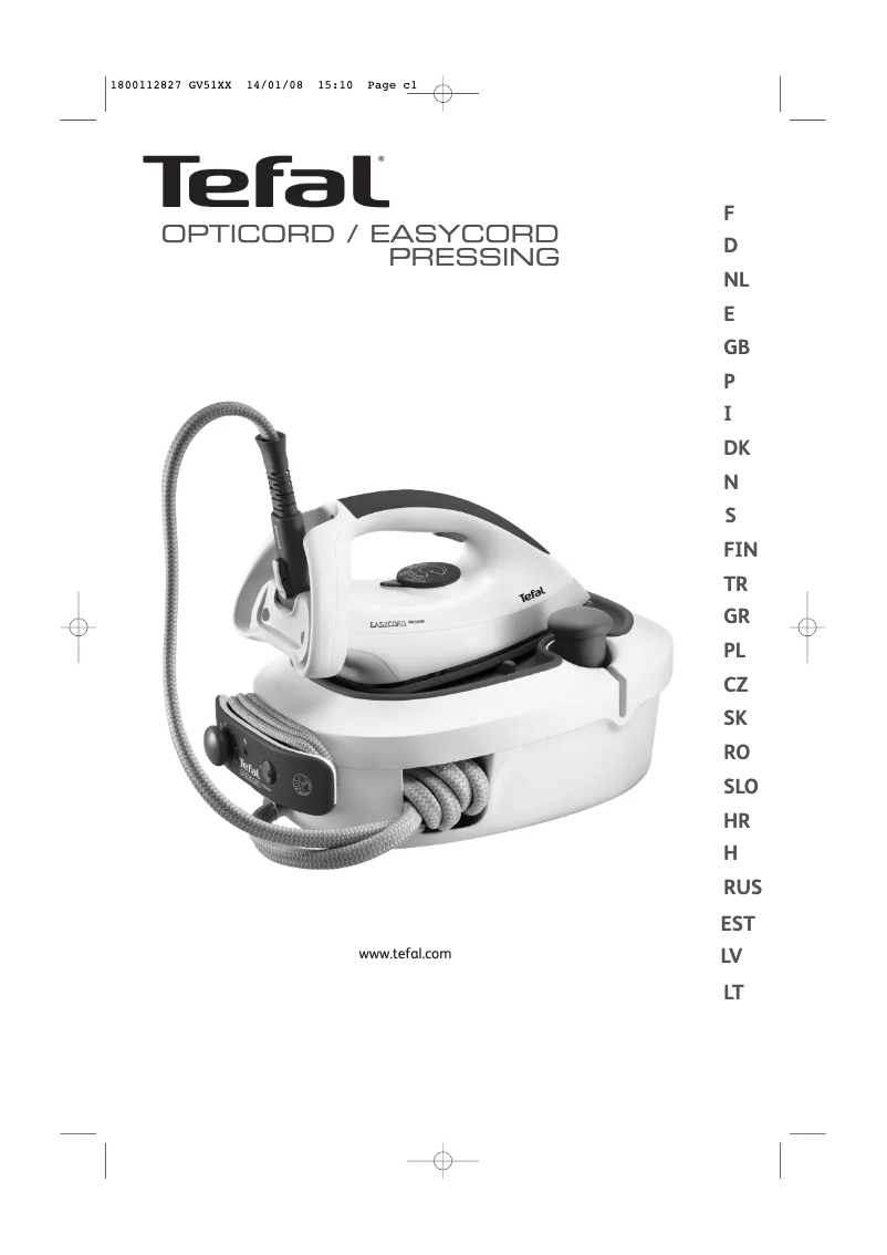 Page 1 de la notice Manuel utilisateur Tefal Opticord Pressing GV5120E0