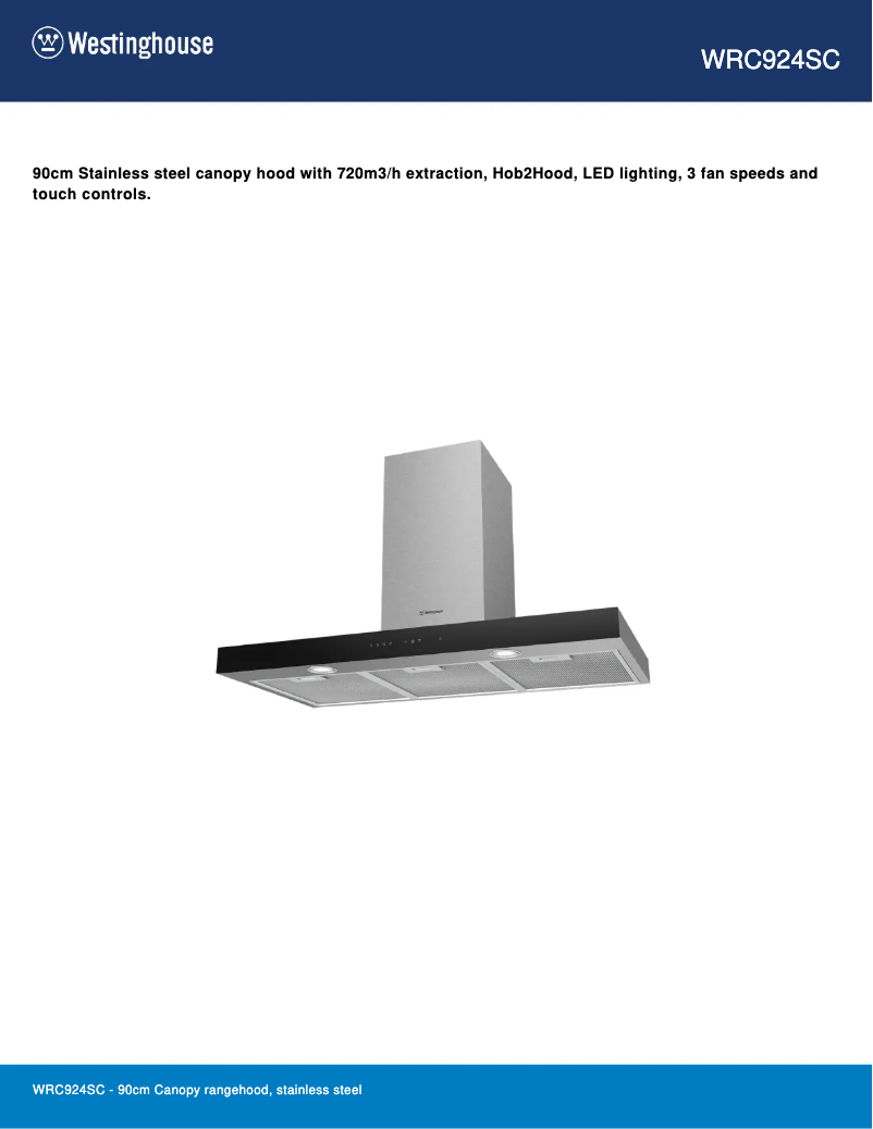 Page 1 de la notice Fiche technique Westinghouse WRC924SC