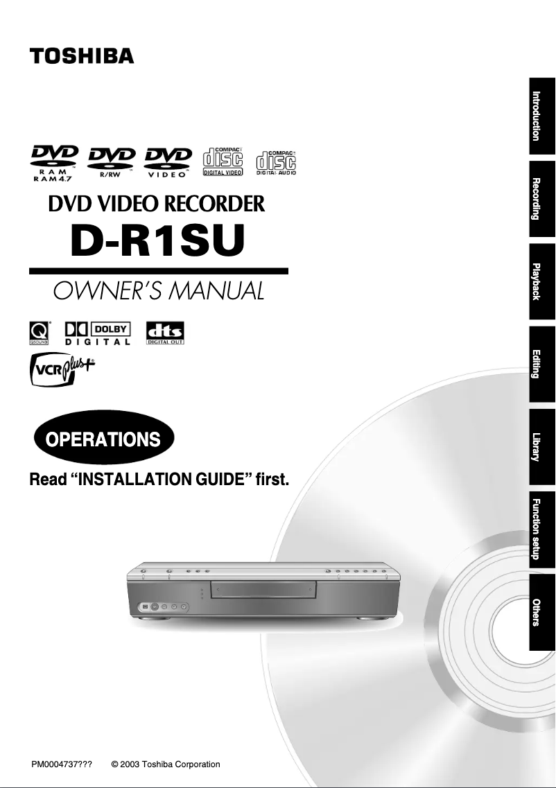 Page 1 of the manual User Manual Toshiba D-R1SU