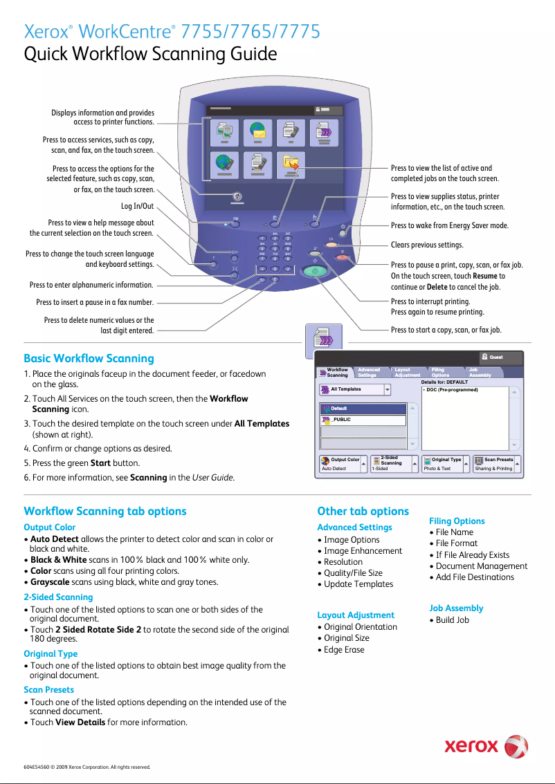 Page n°1 - Guide de démarrage rapide Xerox WorkCentre 7755