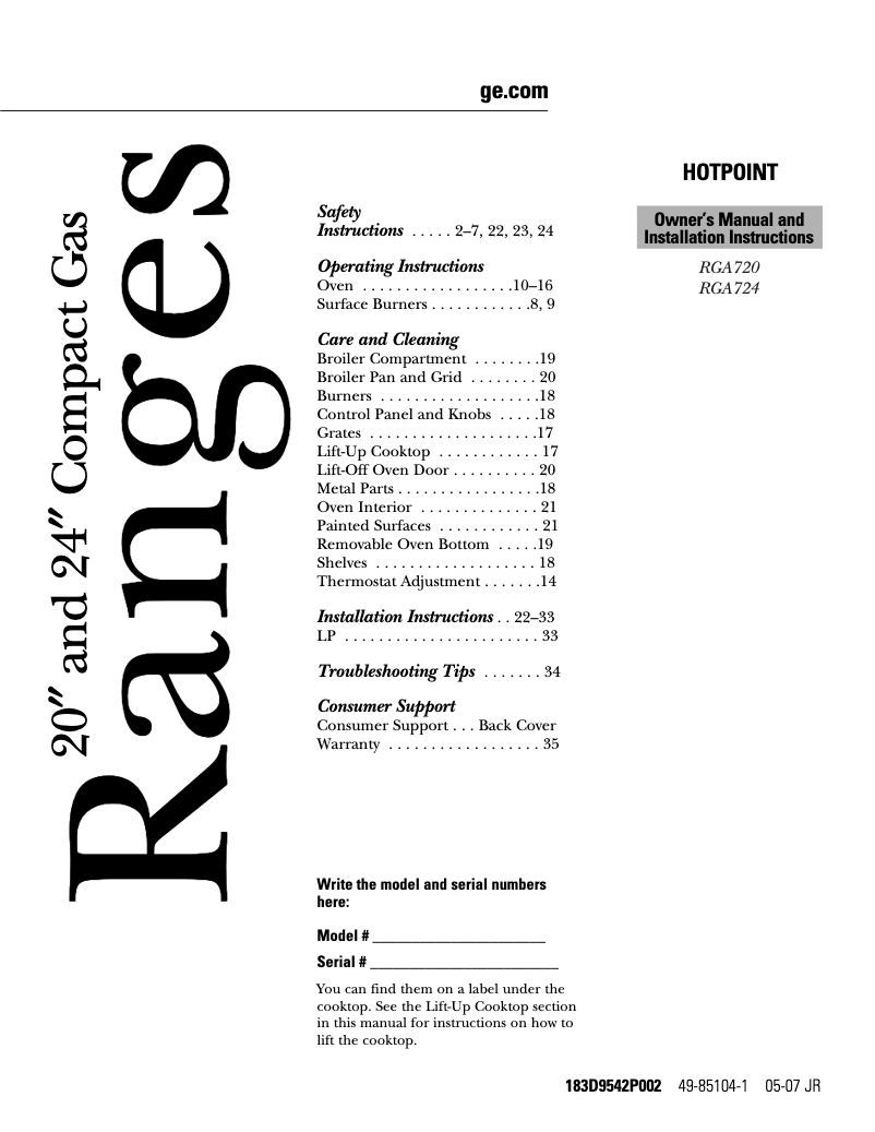 Image de la première page du manuel de l'appareil RGA724PKWH