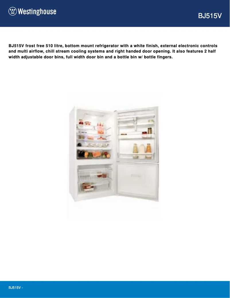 Page 1 de la notice Fiche technique Westinghouse BJ515V