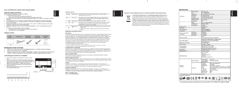 Page n°1 - Guide de démarrage rapide Acer VA240H