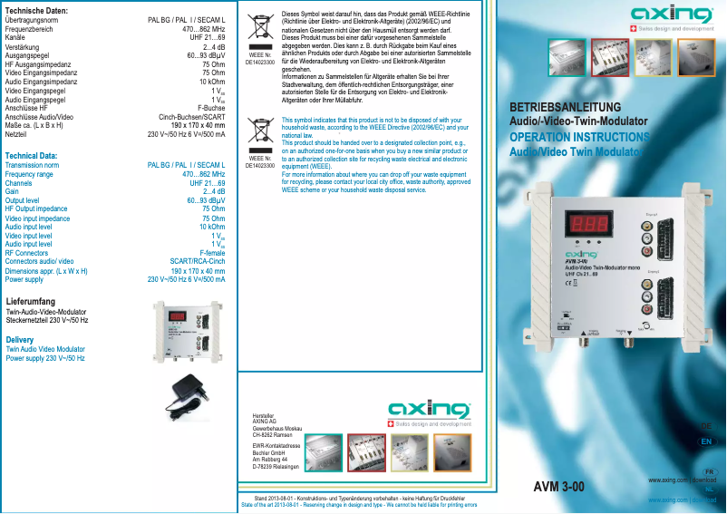 Page n°1 - Manuel utilisateur Axing AVM 3-00