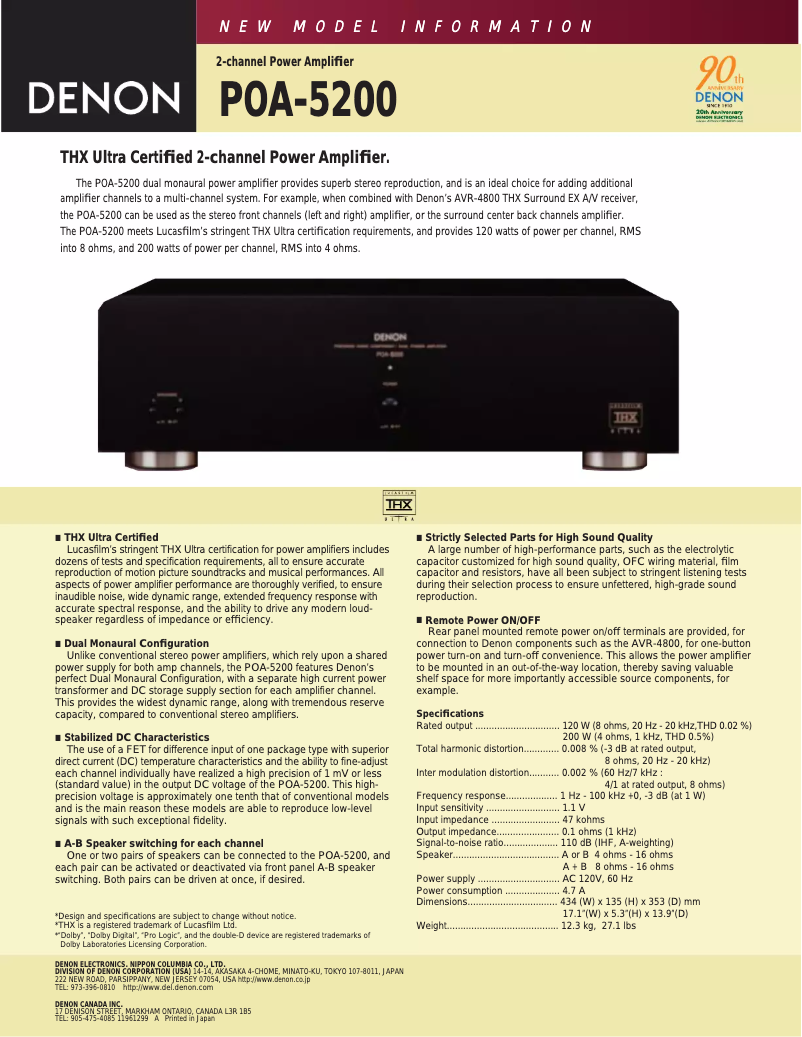 Page n°1 - Manuel utilisateur Denon POA-5200