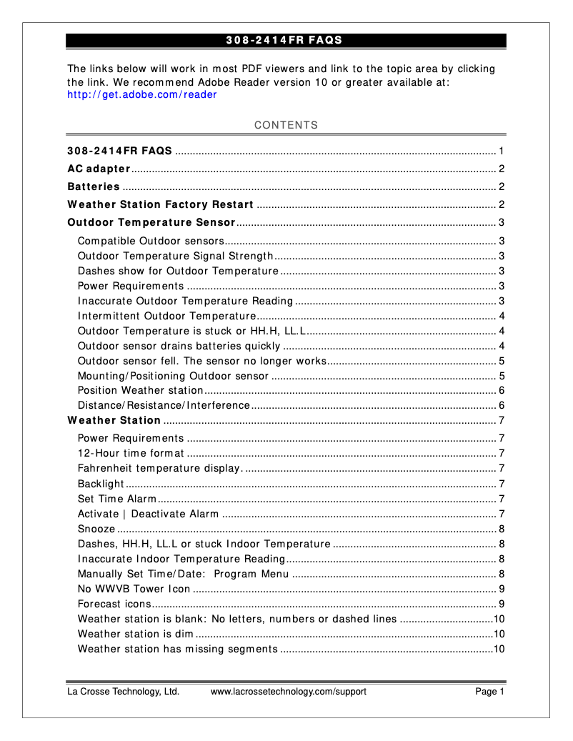 Page n°1 - FAQ La Crosse Technology 308-2414FR
