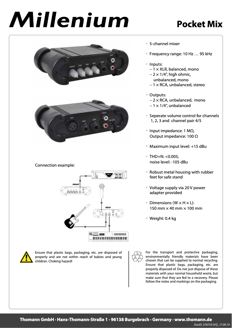 Page 1 de la notice Manuel utilisateur Millenium Pocket Mix