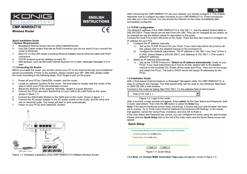 Page 1 de la notice Manuel utilisateur Konig CMP-WNROUT10