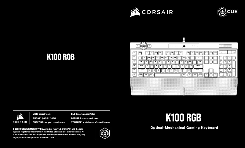 Page 1 de la notice Manuel utilisateur Corsair K100 RGB