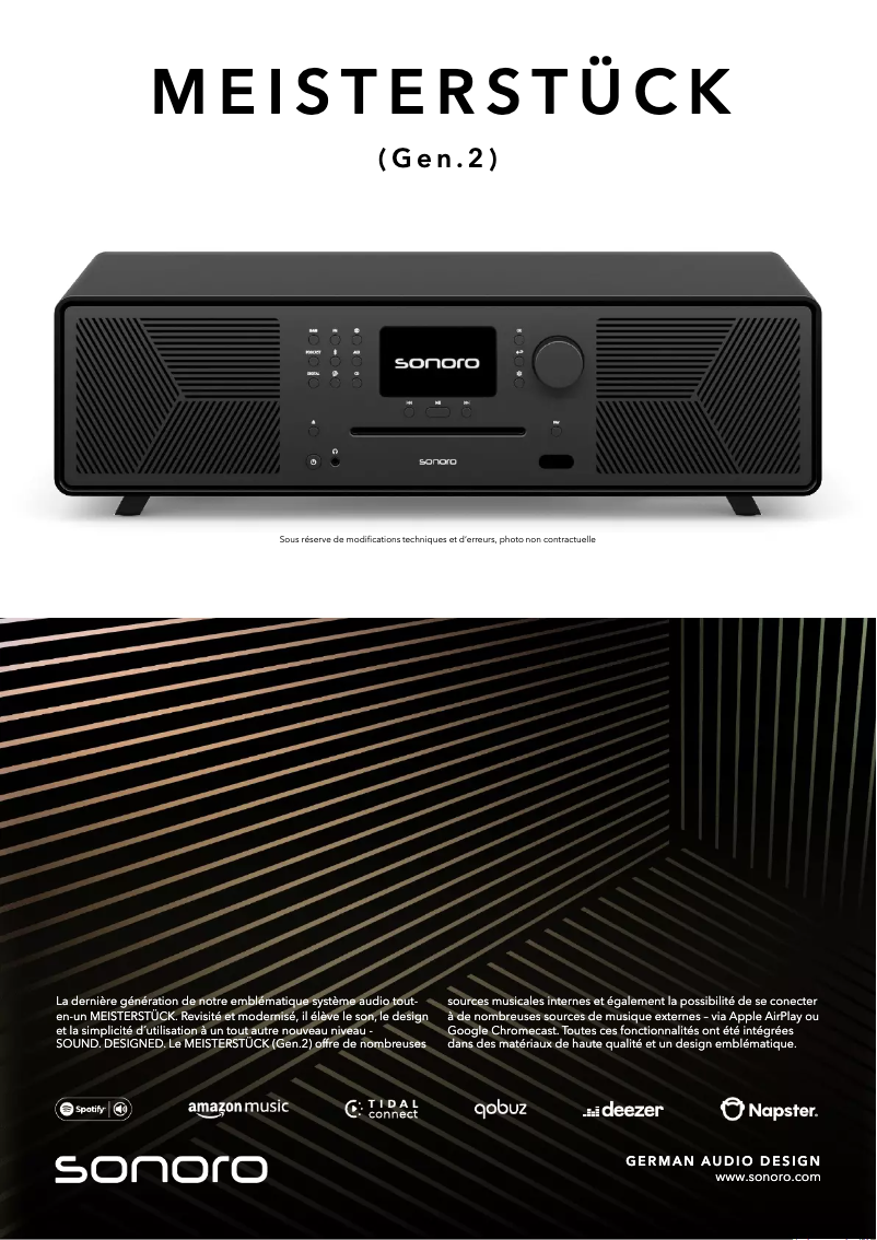 Page 1 de la notice Fiche technique Sonoro MAESTRO Quantum