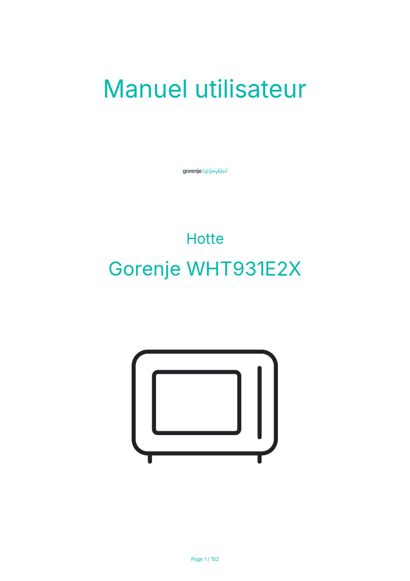 Page 1 de la notice Manuel utilisateur Gorenje WHT931E2X