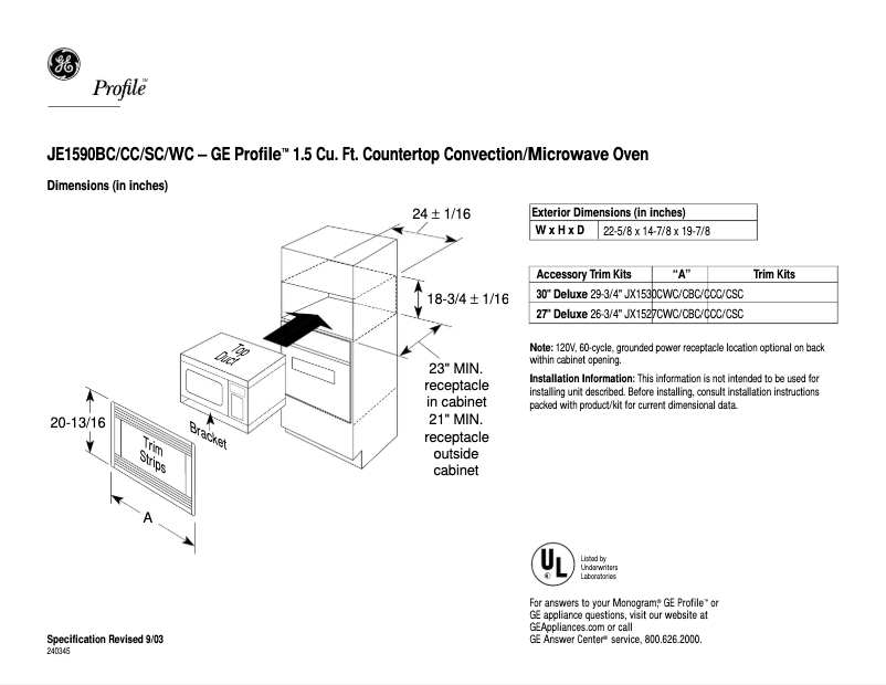 Página 1 del manual Ficha técnica GE Profile JE1590CC