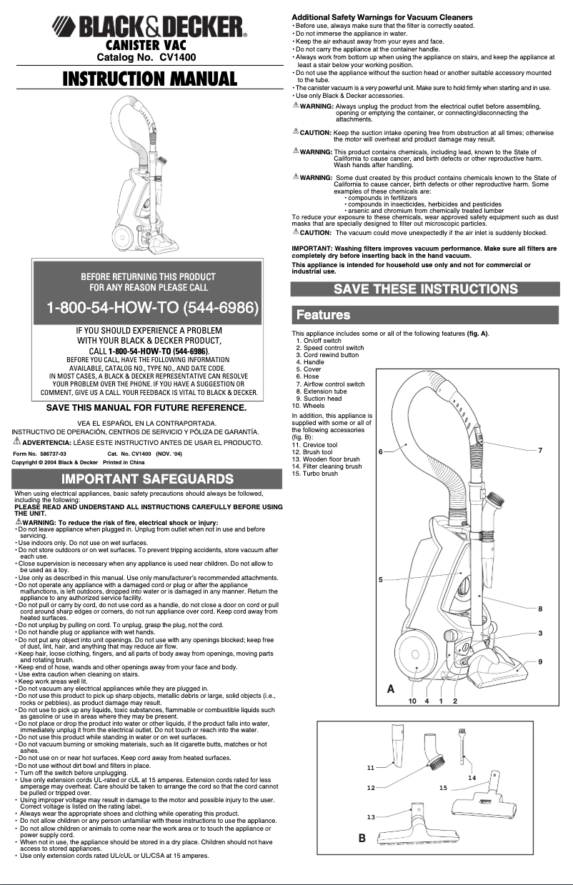Page n°1 - Manuel utilisateur Black & Decker CV1400