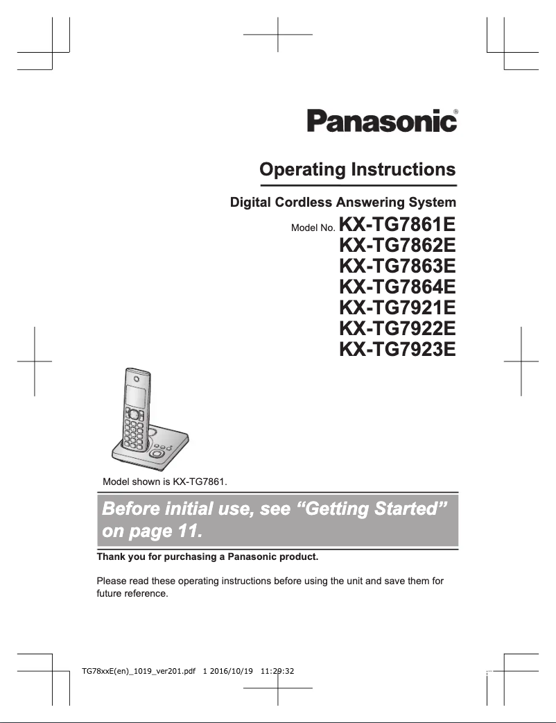 Page n°1 - Manuel utilisateur Panasonic KX-TG7922E