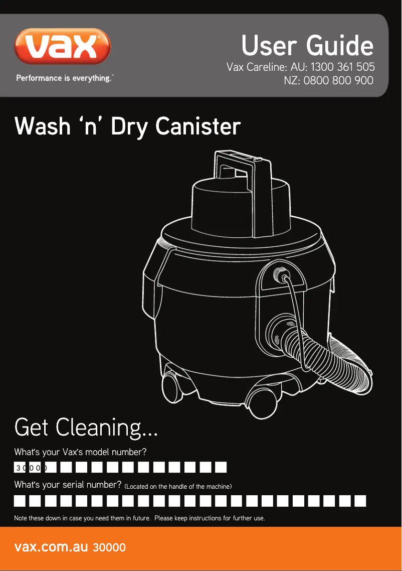 Page 1 de la notice Manuel utilisateur Vax Wash 'n' Dry 30000